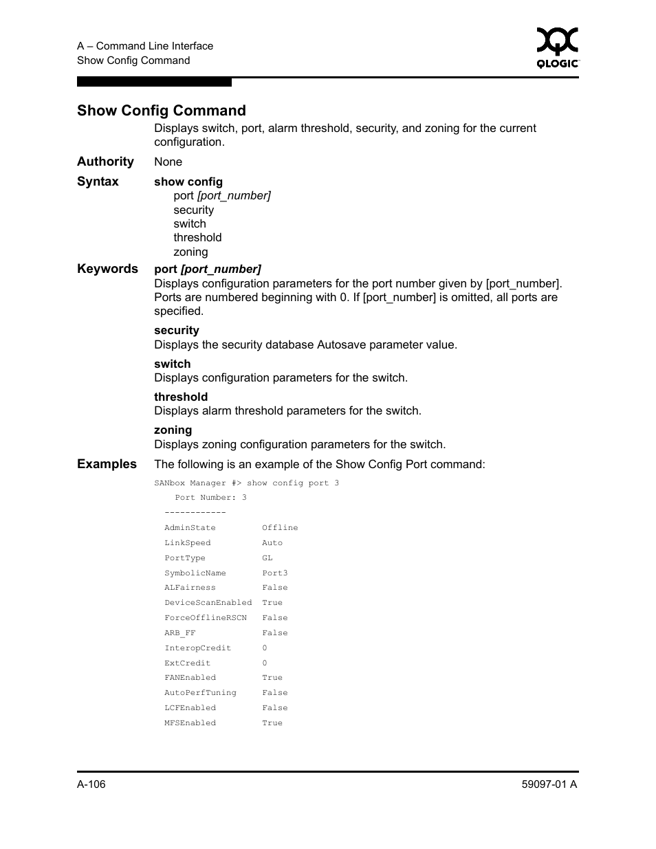 Show config command, A-106 | Sun Microsystems 5602 User Manual | Page 280 / 324