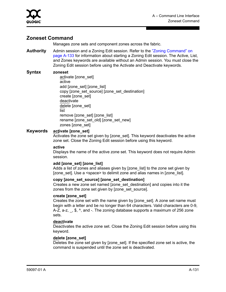 Zoneset command, A-131 | Sun Microsystems 5602 User Manual | Page 305 / 324