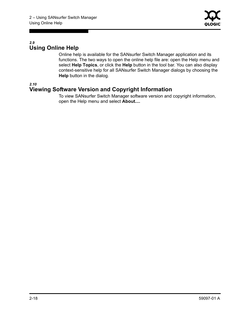 9 using online help, Using online help -18, Using online help | Viewing software version and copyright information | Sun Microsystems 5602 User Manual | Page 34 / 324