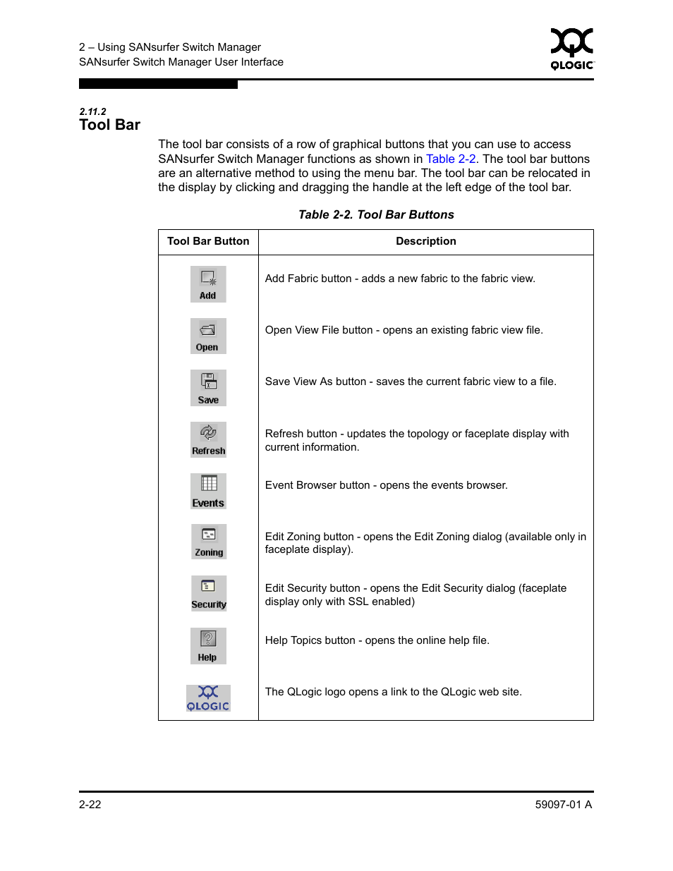 2 tool bar, Tool bar -22, Tool bar buttons -22 | Sun Microsystems 5602 User Manual | Page 38 / 324