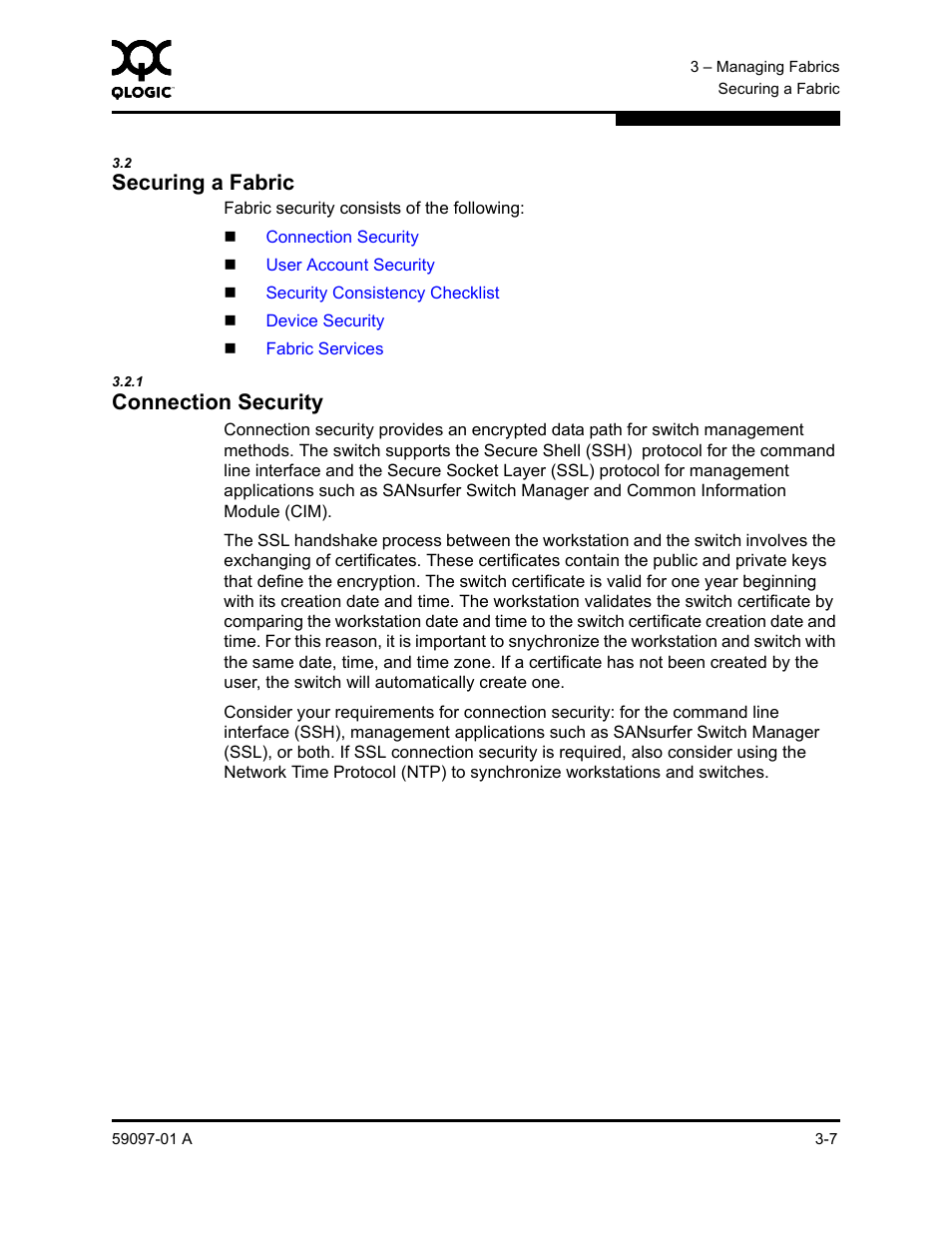 2 securing a fabric, 1 connection security, Securing a fabric -7 | Connection security -7, Securing a fabric, Switch). refer to | Sun Microsystems 5602 User Manual | Page 53 / 324