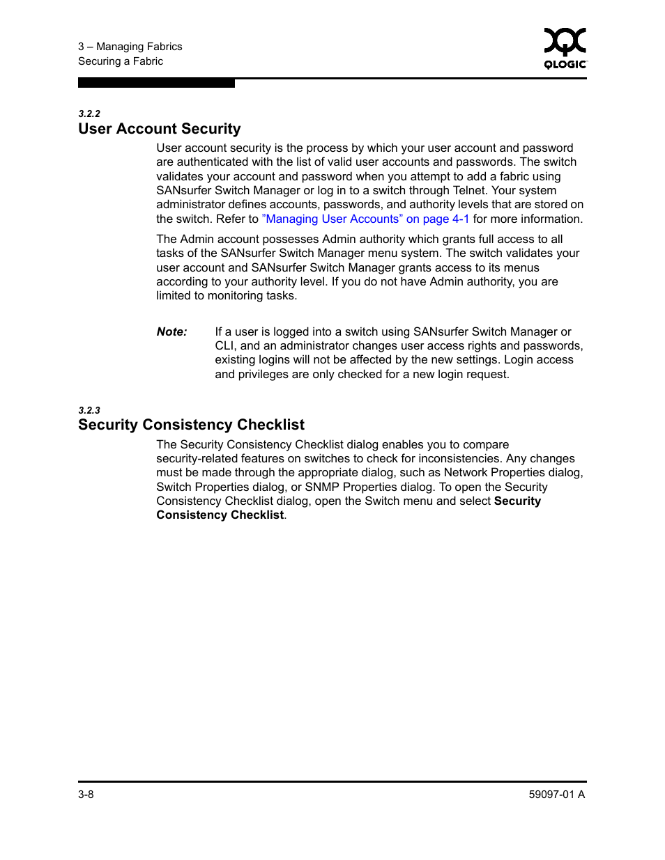 2 user account security, 3 security consistency checklist, User account security -8 | Security consistency checklist -8, User account security, Security consistency checklist | Sun Microsystems 5602 User Manual | Page 54 / 324