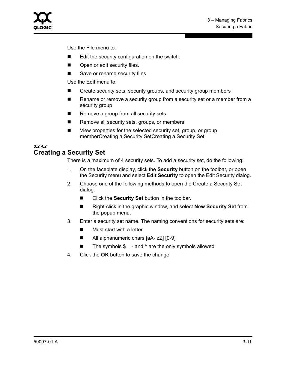 2 creating a security set, Creating a security set -11 | Sun Microsystems 5602 User Manual | Page 57 / 324