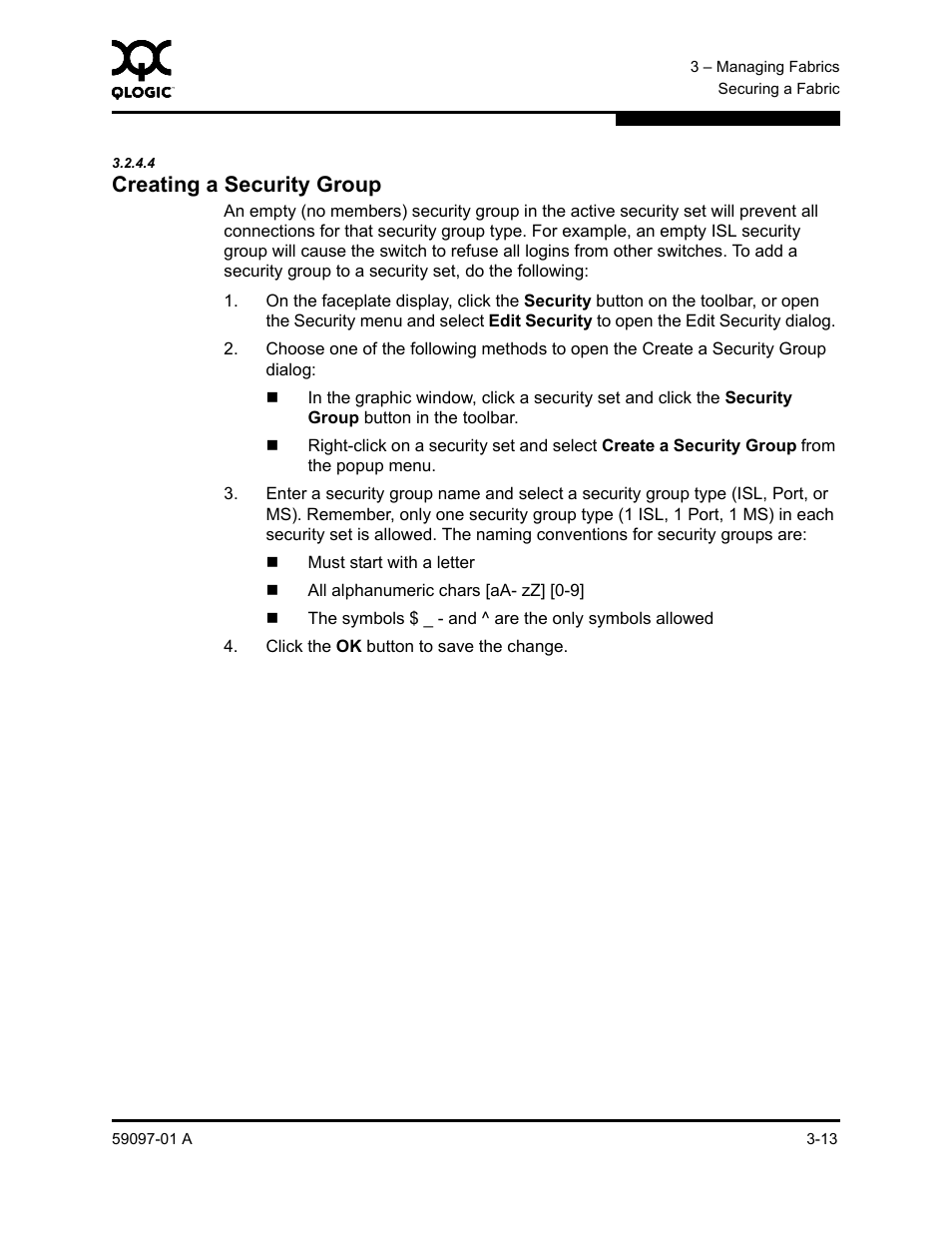 4 creating a security group, Creating a security group -13 | Sun Microsystems 5602 User Manual | Page 59 / 324