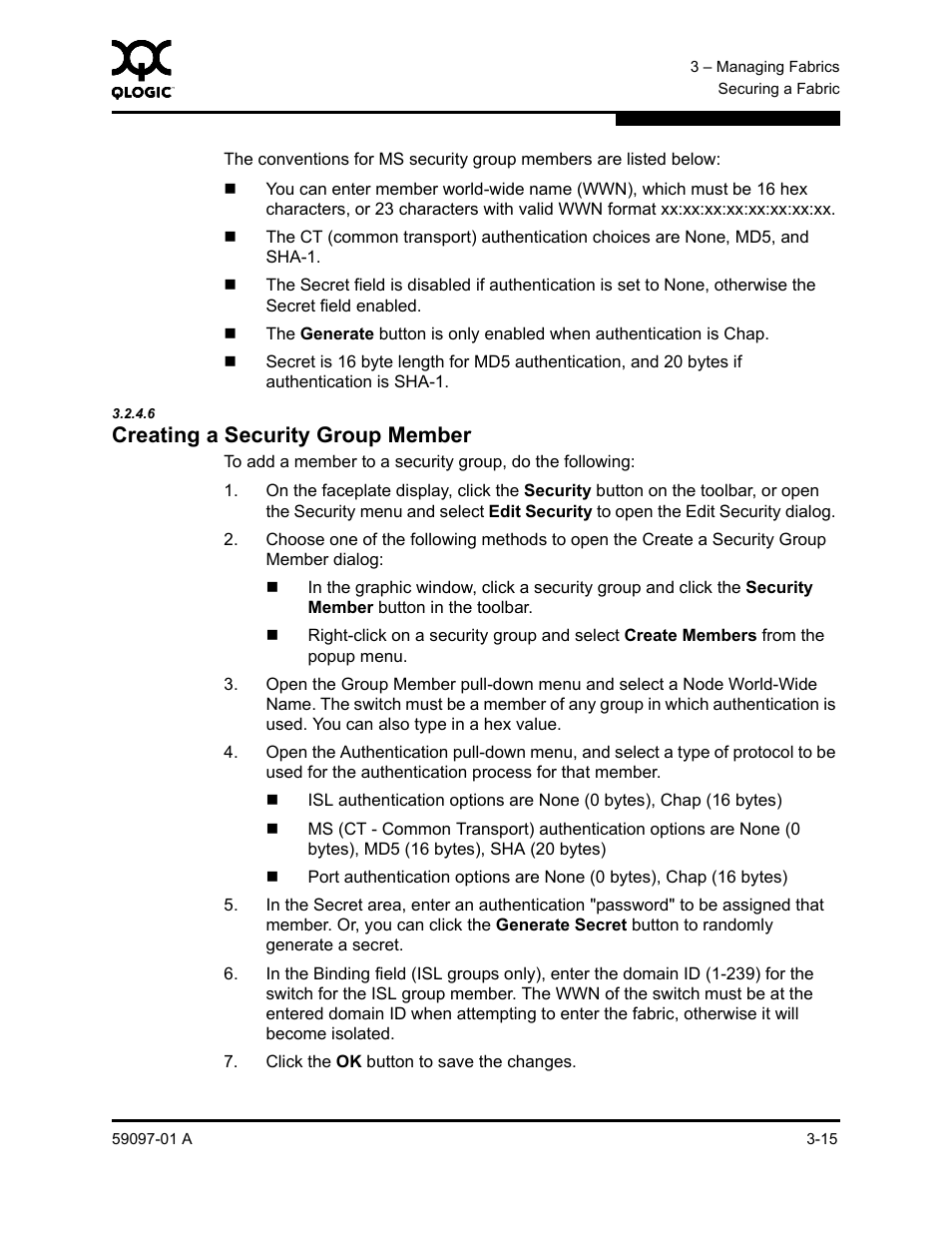 6 creating a security group member, Creating a security group member -15 | Sun Microsystems 5602 User Manual | Page 61 / 324