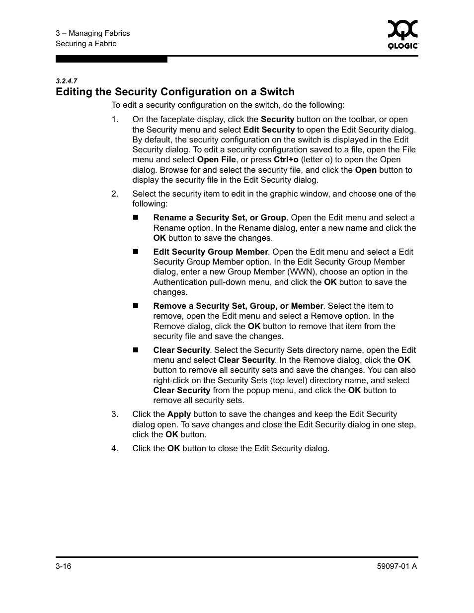 7 editing the security configuration on a switch, Editing the security configuration on a switch -16 | Sun Microsystems 5602 User Manual | Page 62 / 324
