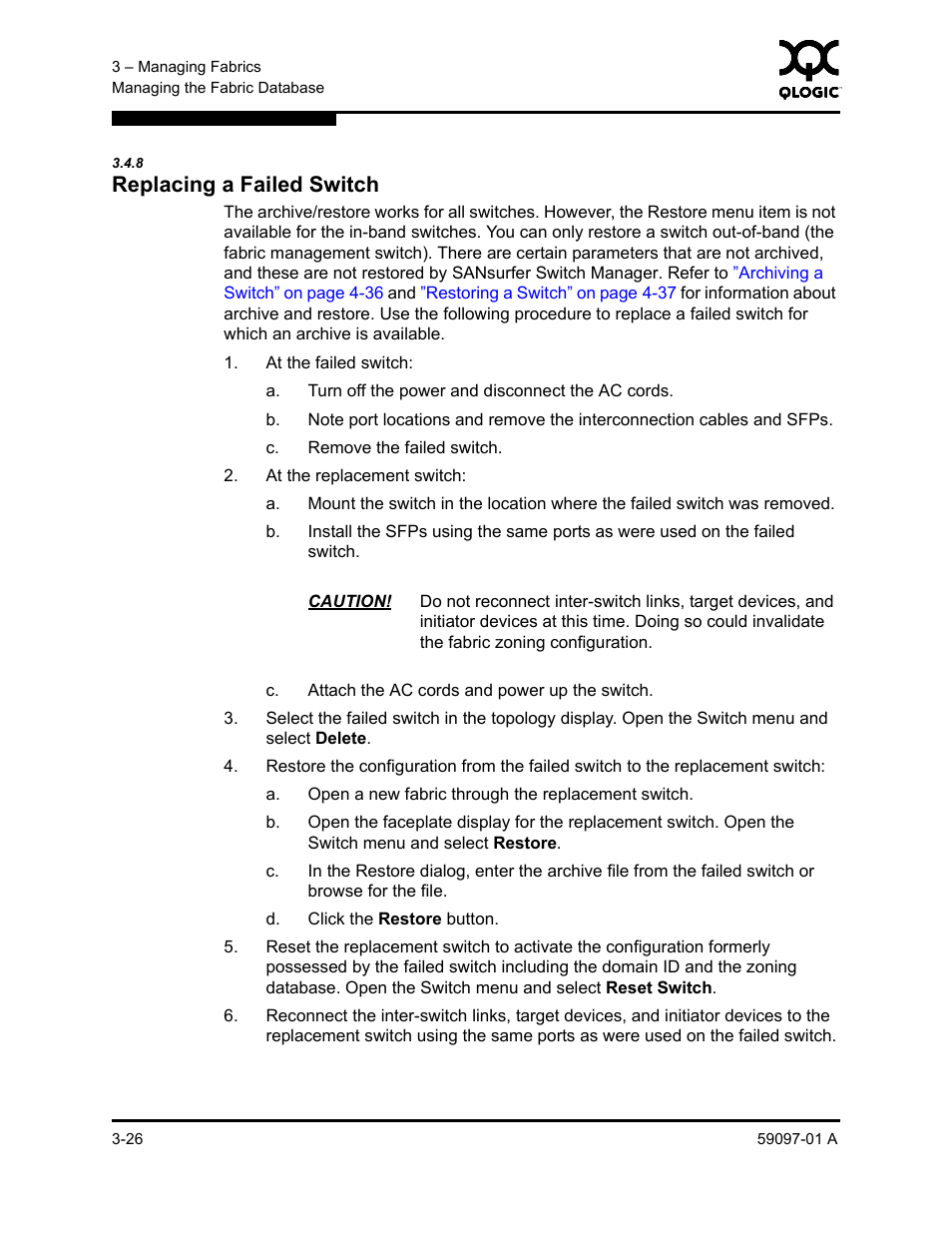 8 replacing a failed switch, Replacing a failed switch -26 | Sun Microsystems 5602 User Manual | Page 72 / 324
