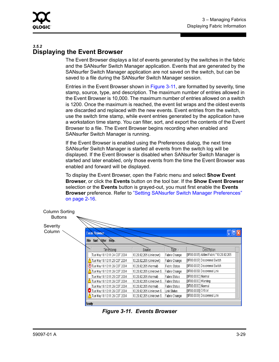 2 displaying the event browser, Displaying the event browser -29, Events browser -29 | Displaying the | Sun Microsystems 5602 User Manual | Page 75 / 324