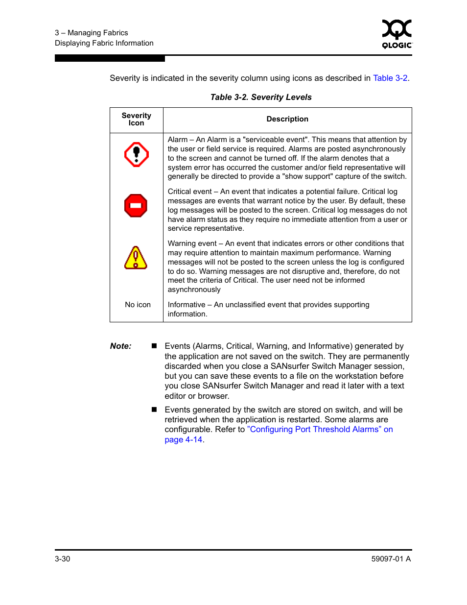 Severity levels -30 | Sun Microsystems 5602 User Manual | Page 76 / 324