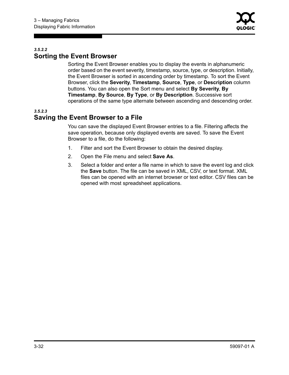 2 sorting the event browser, 3 saving the event browser to a file, Sorting the event browser -32 | Saving the event browser to a file -32 | Sun Microsystems 5602 User Manual | Page 78 / 324