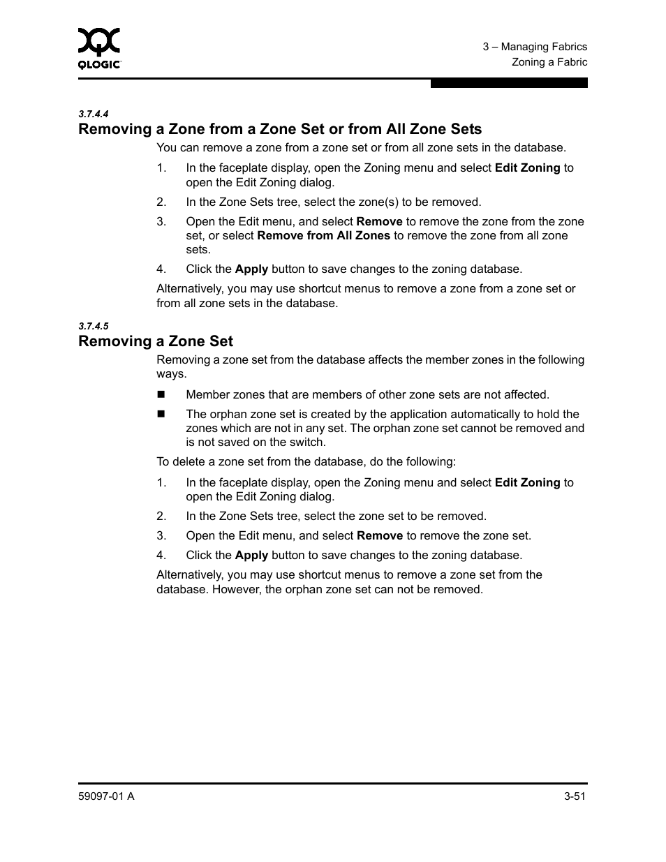 5 removing a zone set, Removing a zone set -51, Removing a zone set | Sun Microsystems 5602 User Manual | Page 97 / 324