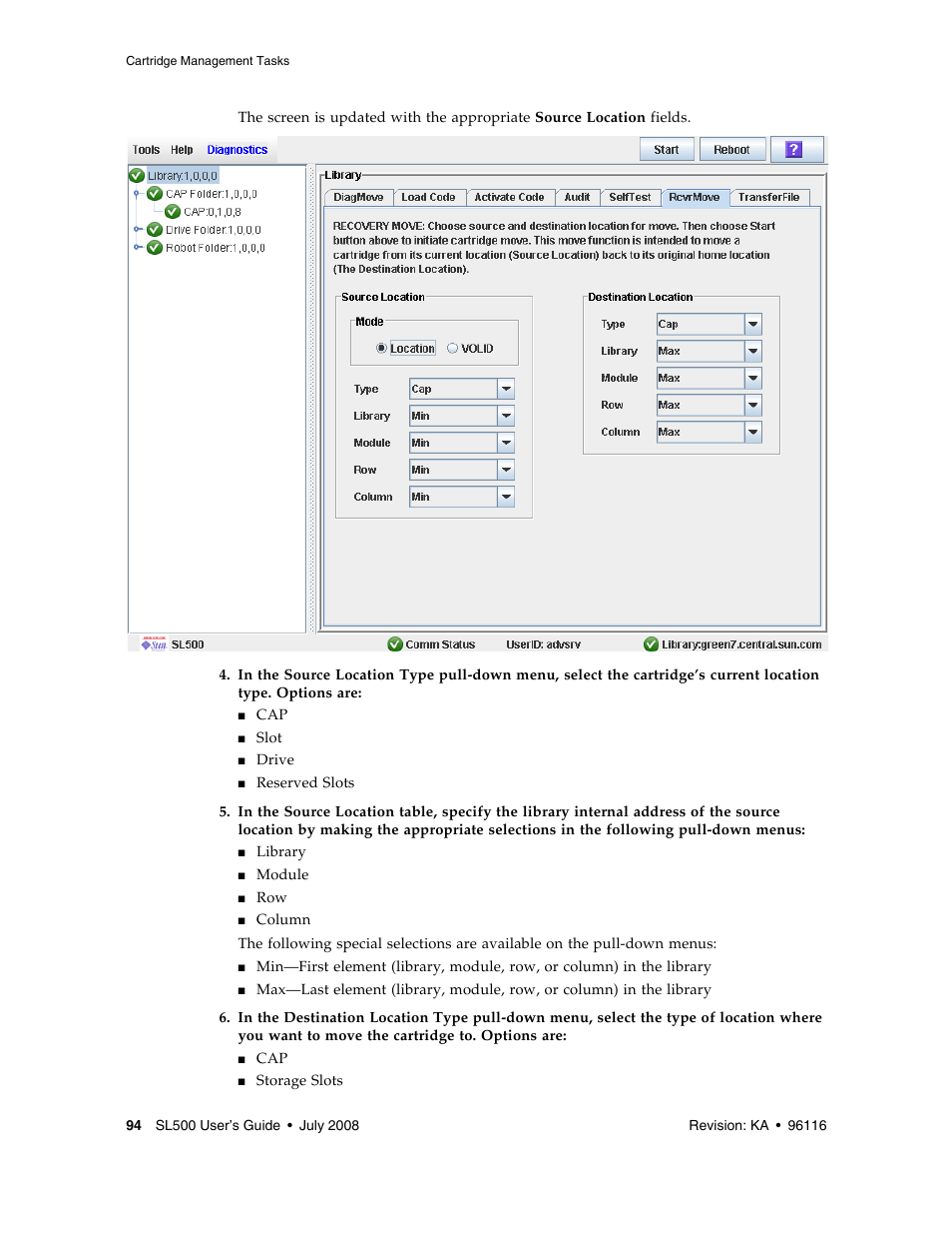 Sun Microsystems StorageTek Modular Library System SL500 User Manual | Page 126 / 436