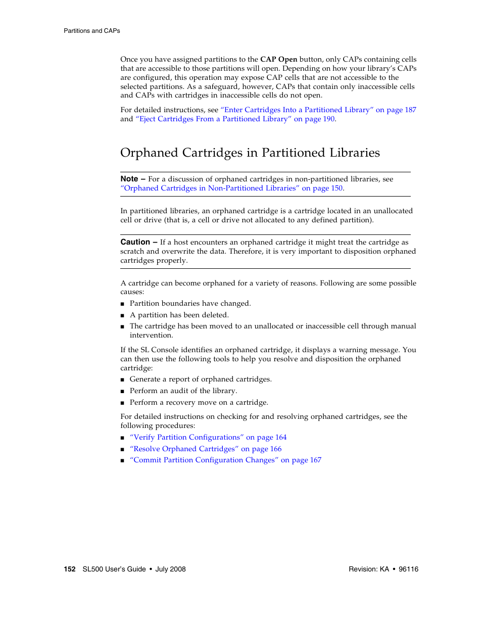 Orphaned cartridges in partitioned libraries, Orphaned cartridges in partitioned libraries 1 | Sun Microsystems StorageTek Modular Library System SL500 User Manual | Page 184 / 436