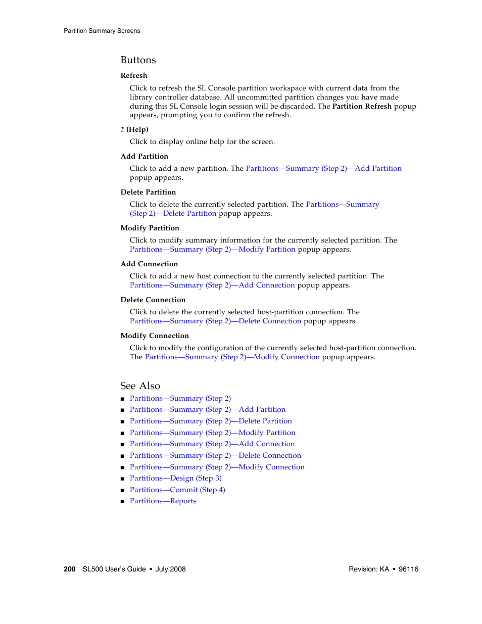 Buttons, See also | Sun Microsystems StorageTek Modular Library System SL500 User Manual | Page 232 / 436