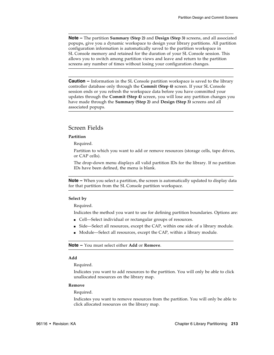 Screen fields | Sun Microsystems StorageTek Modular Library System SL500 User Manual | Page 245 / 436