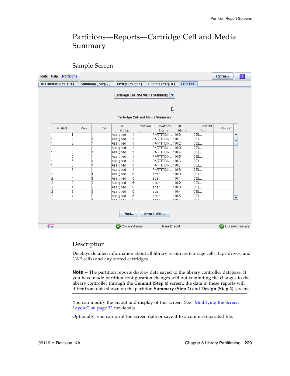 Sample screen description | Sun Microsystems StorageTek Modular Library System SL500 User Manual | Page 261 / 436