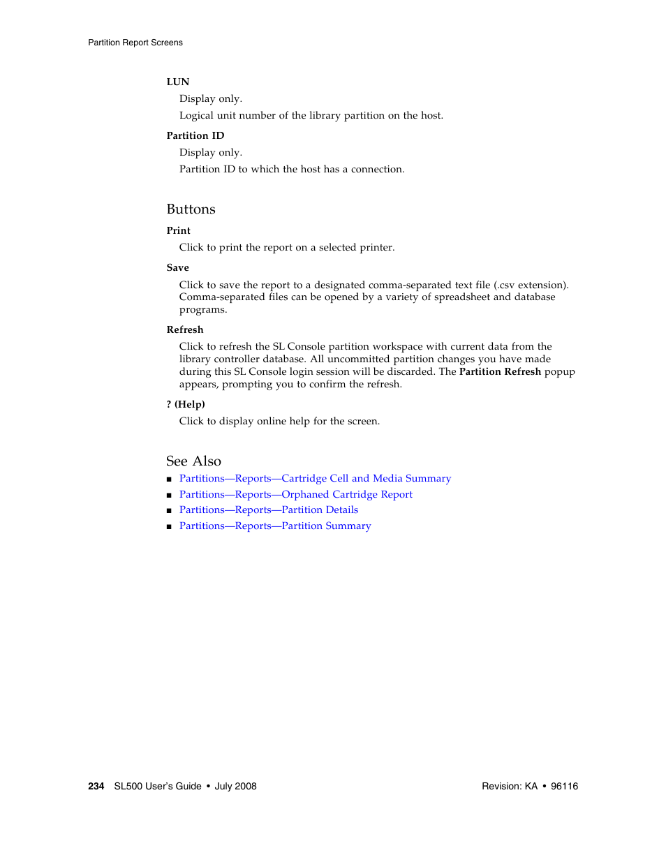 Buttons, See also | Sun Microsystems StorageTek Modular Library System SL500 User Manual | Page 266 / 436