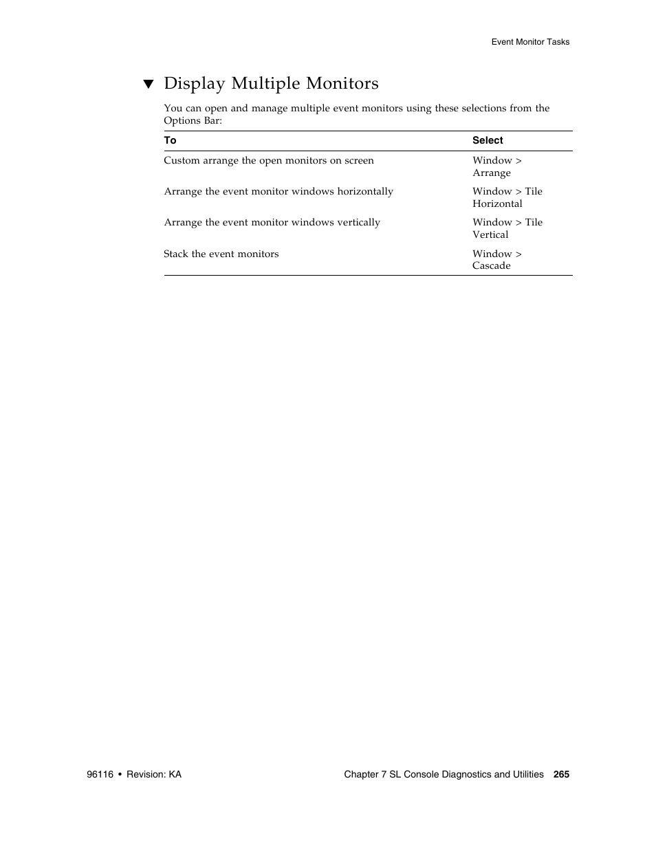 Display multiple monitors, Display multiple monitors 265 | Sun Microsystems StorageTek Modular Library System SL500 User Manual | Page 297 / 436