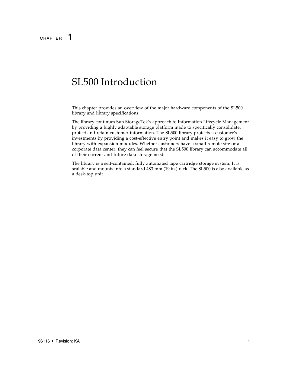 Sl500 introduction, Chapter 1, “gen, Chapter 1, “sl500 introduction | Sun Microsystems StorageTek Modular Library System SL500 User Manual | Page 33 / 436