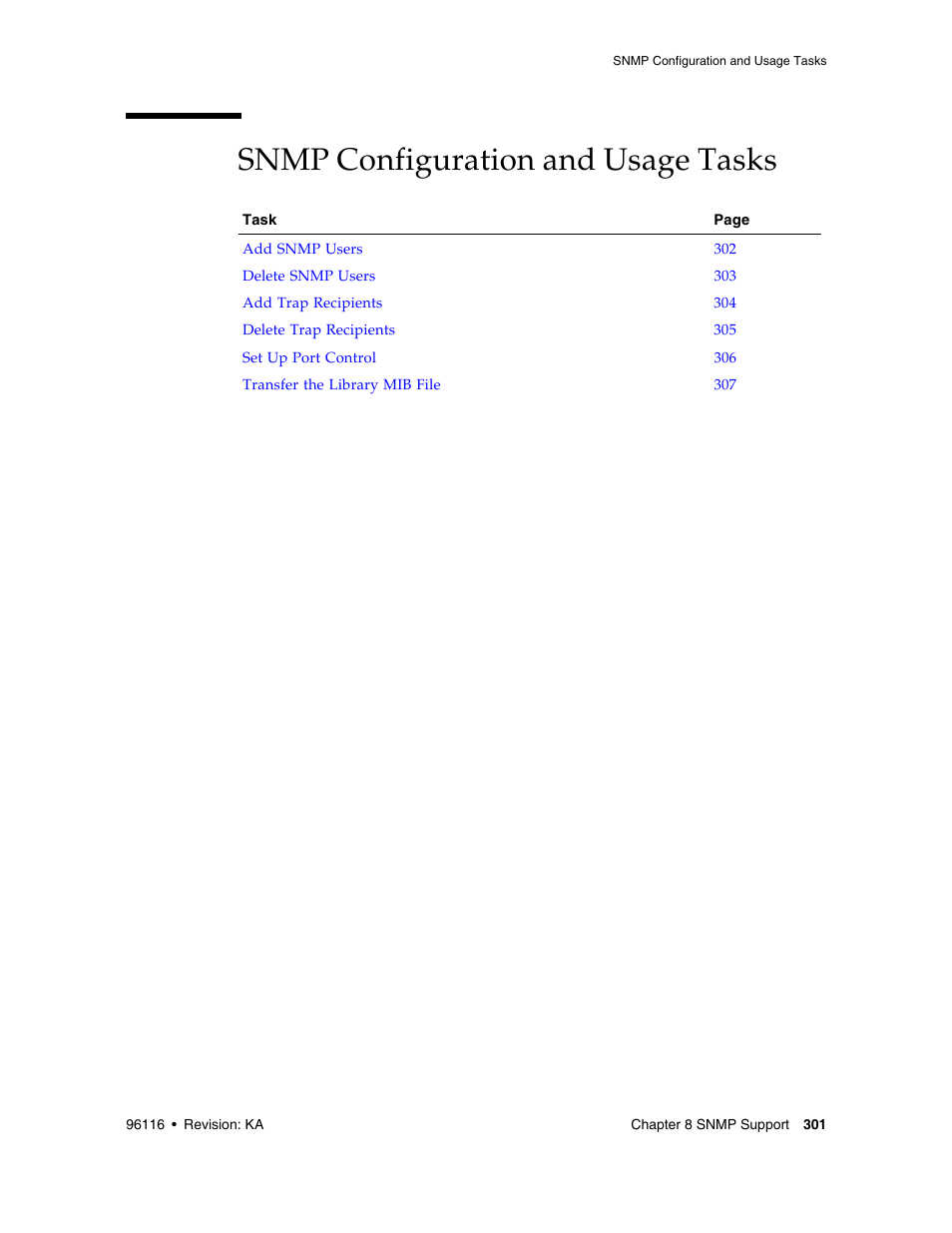 Snmp configuration and usage tasks, Snmp configuration and usage tasks 301 | Sun Microsystems StorageTek Modular Library System SL500 User Manual | Page 333 / 436