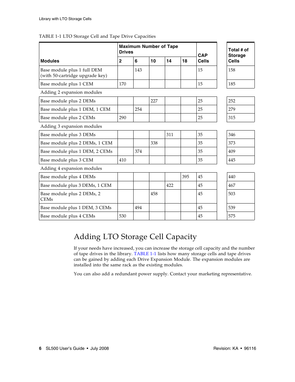 Adding lto storage cell capacity | Sun Microsystems StorageTek Modular Library System SL500 User Manual | Page 38 / 436