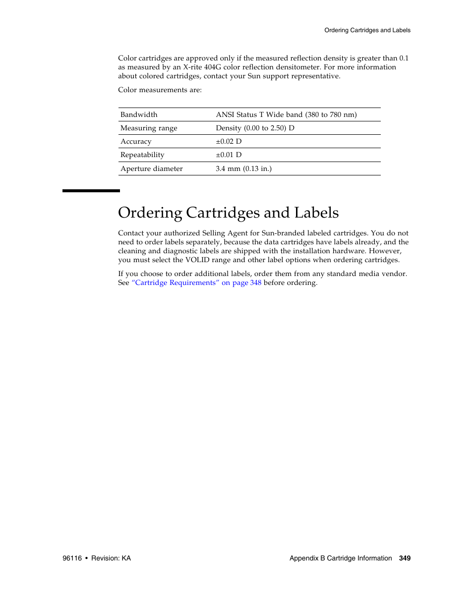 Ordering cartridges and labels | Sun Microsystems StorageTek Modular Library System SL500 User Manual | Page 381 / 436