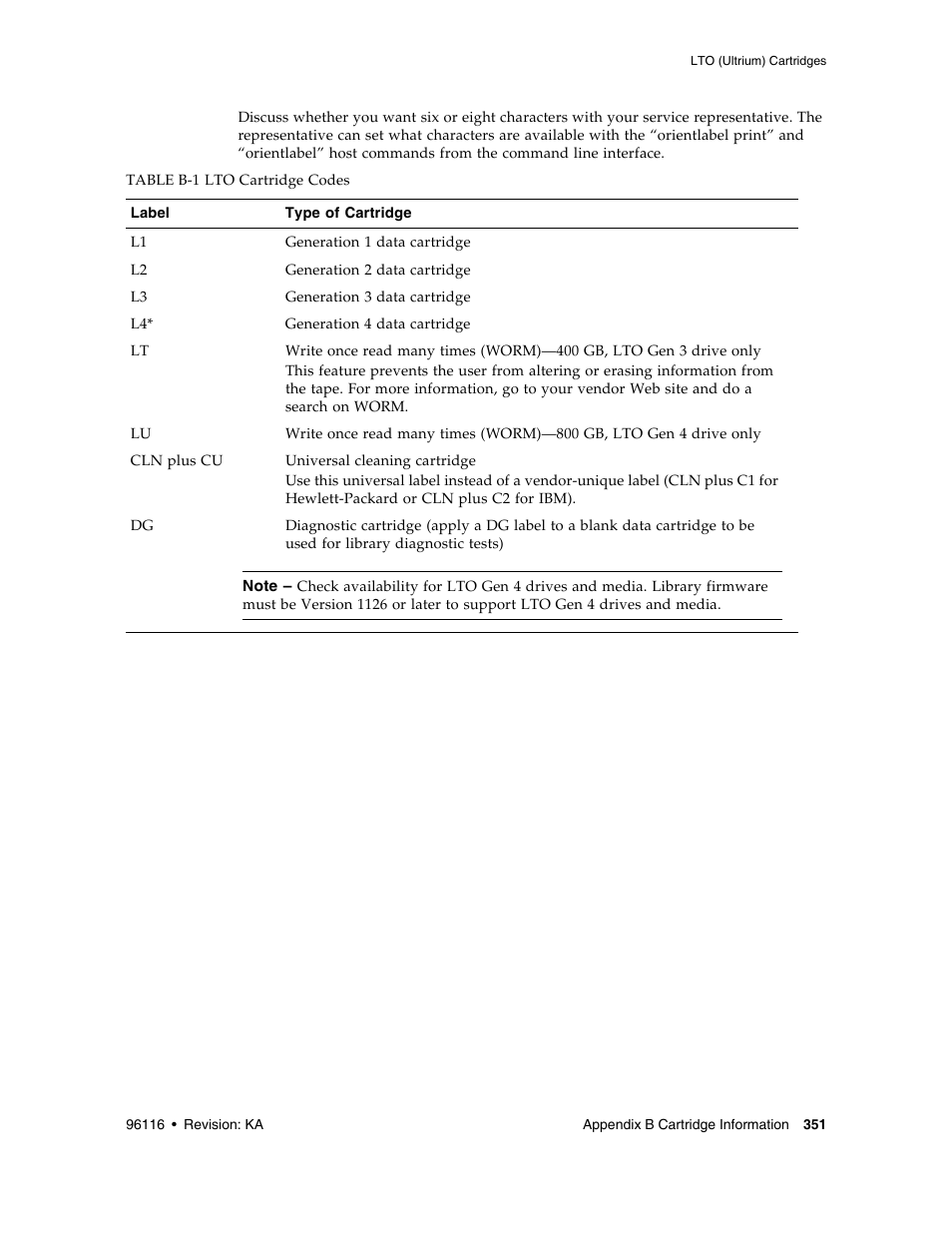 Table b-1 | Sun Microsystems StorageTek Modular Library System SL500 User Manual | Page 383 / 436