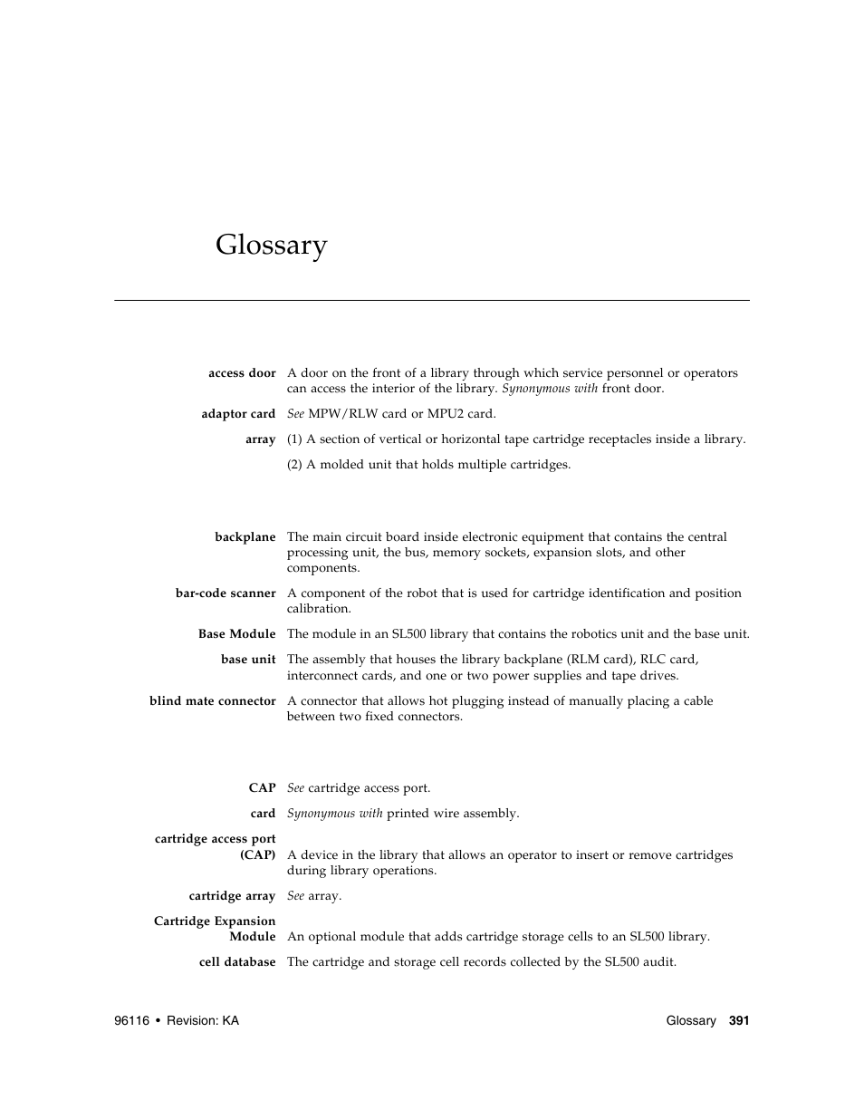 Glossary | Sun Microsystems StorageTek Modular Library System SL500 User Manual | Page 423 / 436