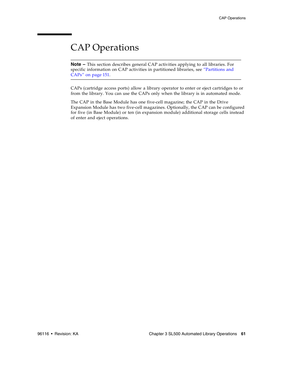 Cap operations, Cap operations 61 | Sun Microsystems StorageTek Modular Library System SL500 User Manual | Page 93 / 436