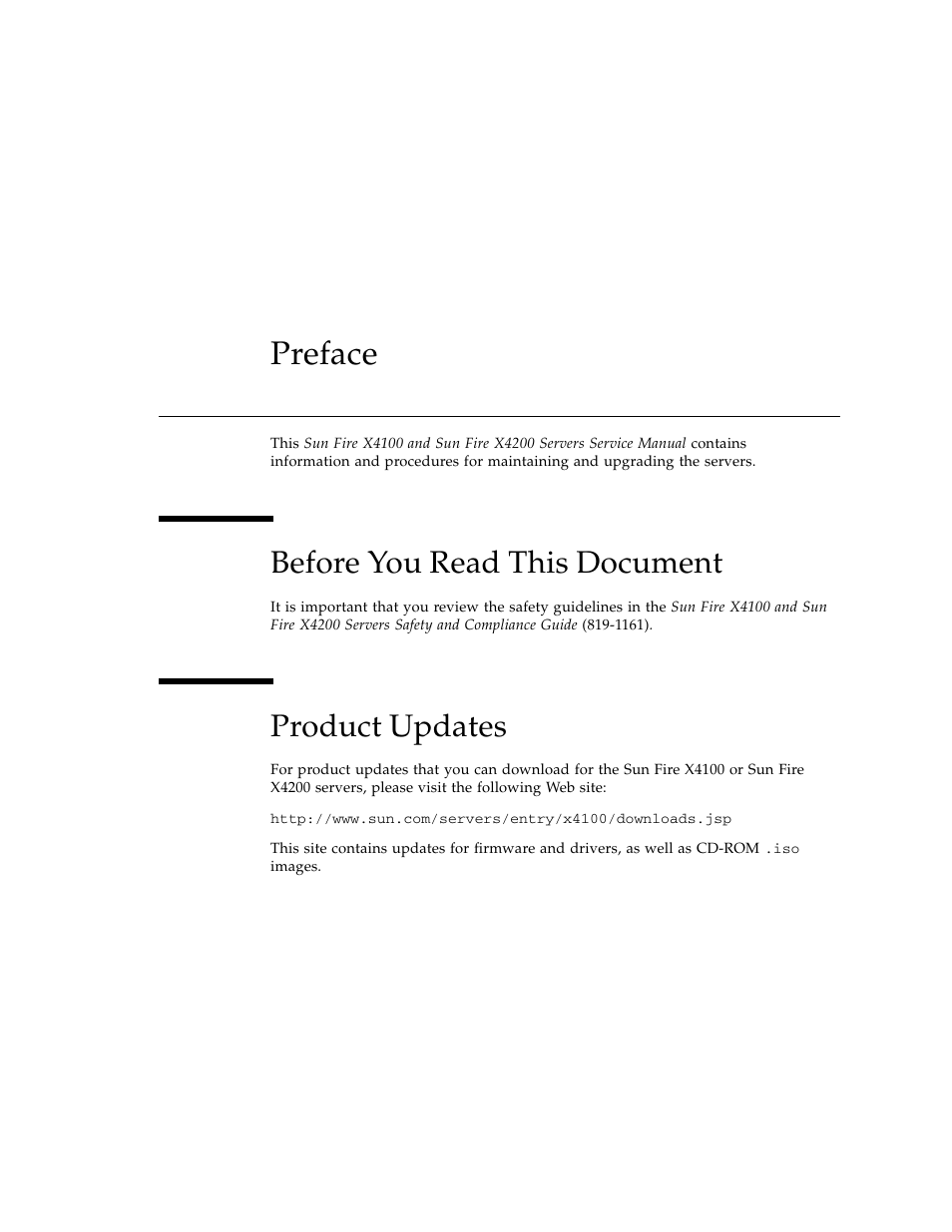 Preface, Before you read this document, Product updates | Sun Microsystems Sun Fire X4100 User Manual | Page 11 / 302