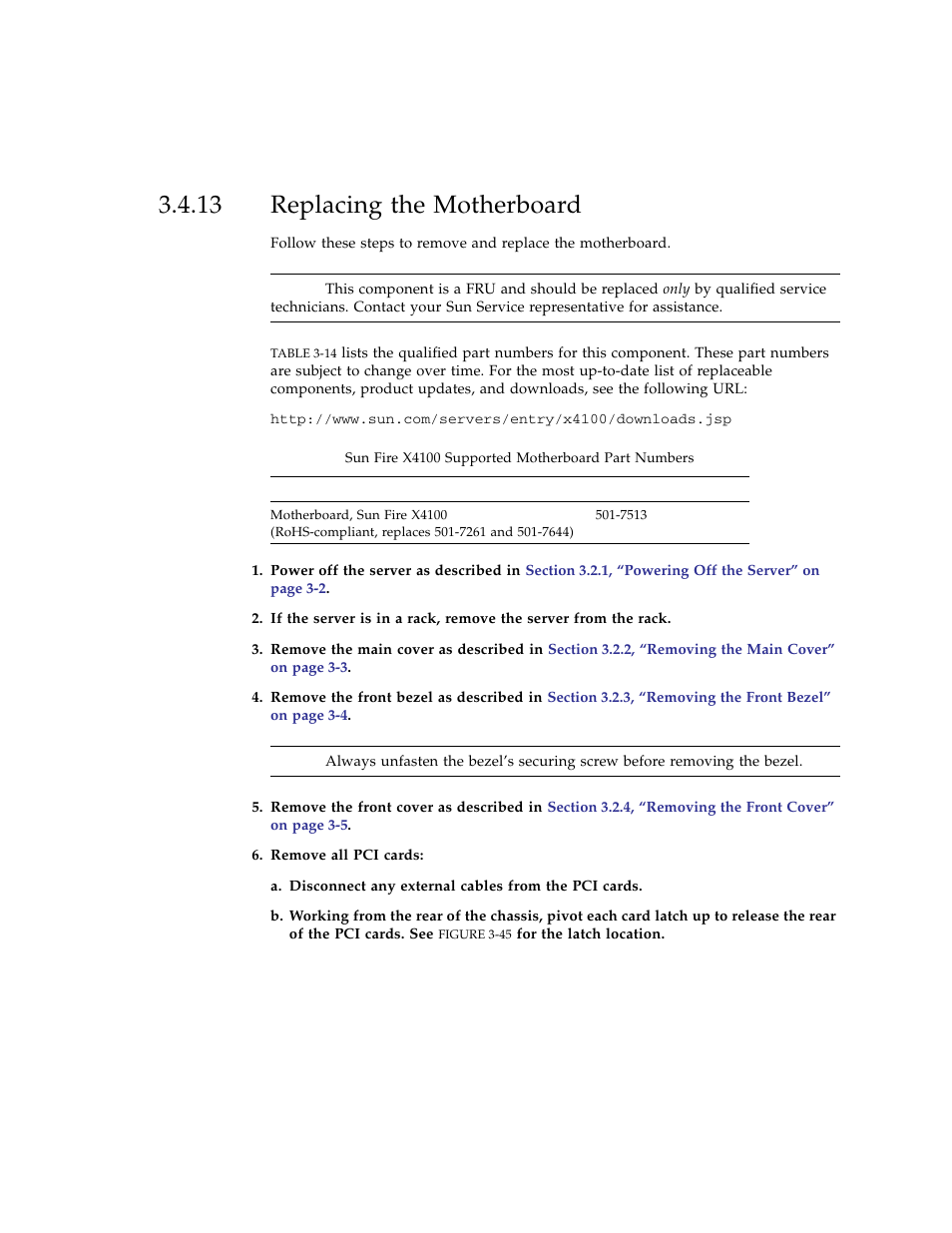 13 replacing the motherboard, Replacing the motherboard | Sun Microsystems Sun Fire X4100 User Manual | Page 111 / 302