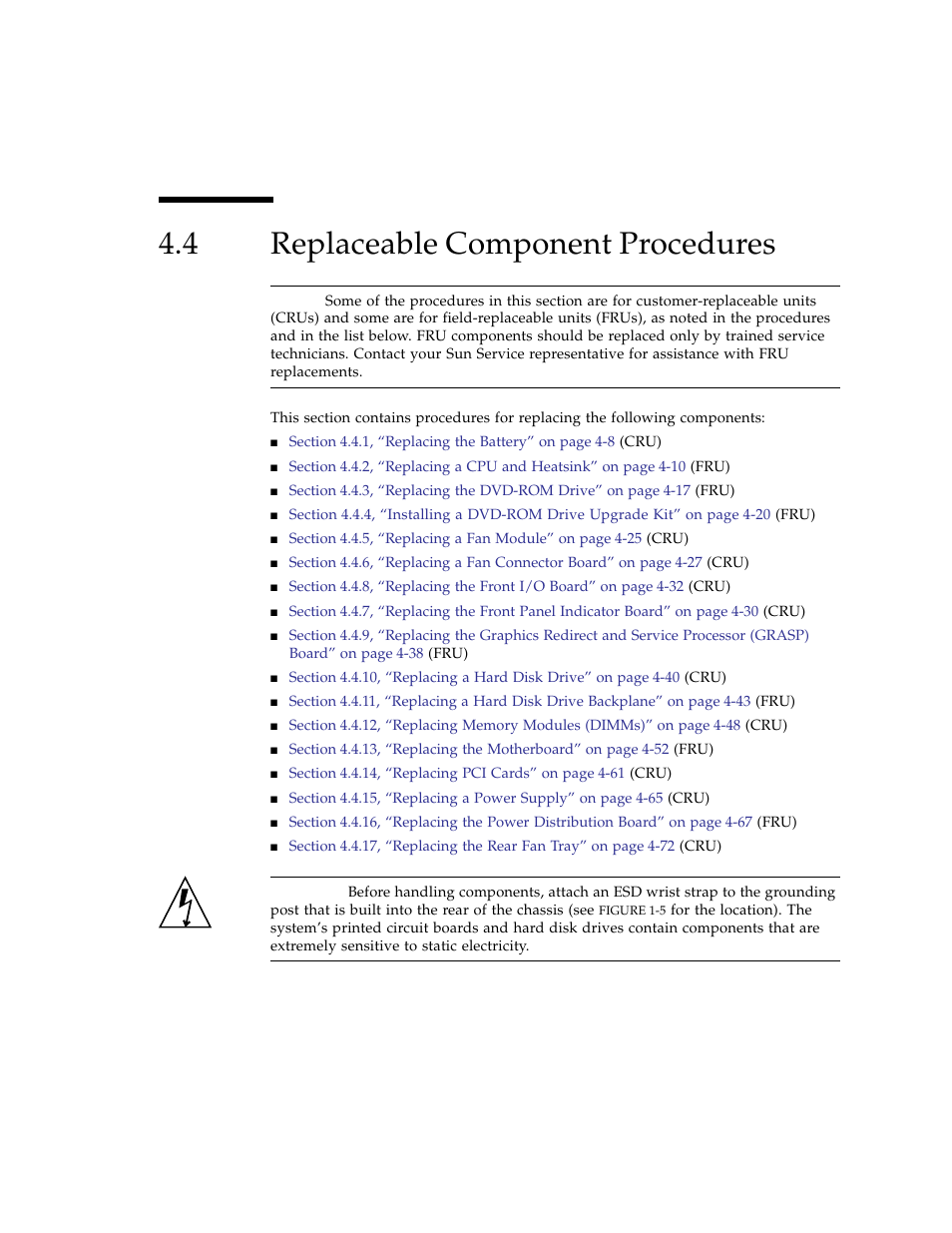 4 replaceable component procedures, Replaceable component procedures | Sun Microsystems Sun Fire X4100 User Manual | Page 137 / 302