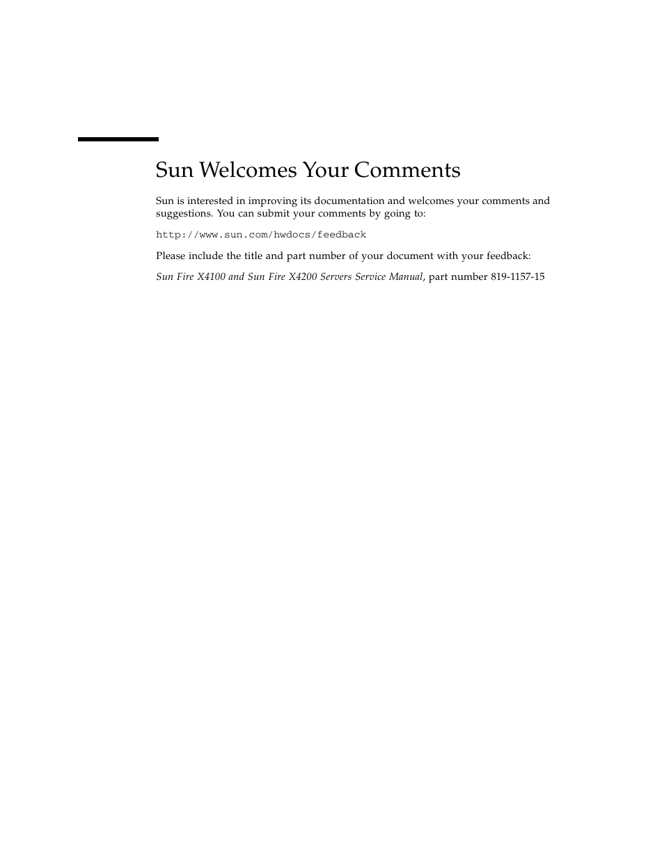 Sun welcomes your comments | Sun Microsystems Sun Fire X4100 User Manual | Page 14 / 302