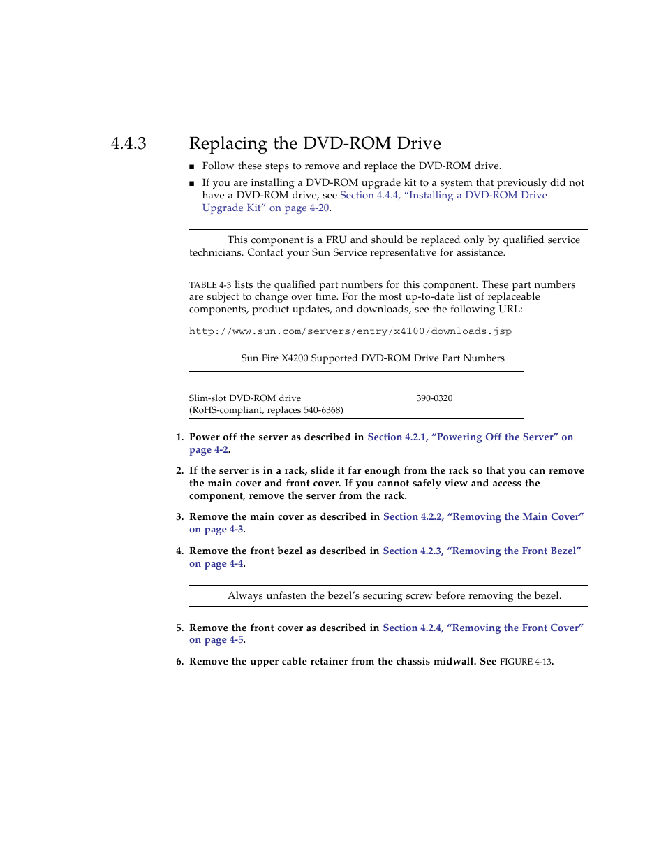 3 replacing the dvd-rom drive, Replacing the dvd-rom drive | Sun Microsystems Sun Fire X4100 User Manual | Page 147 / 302