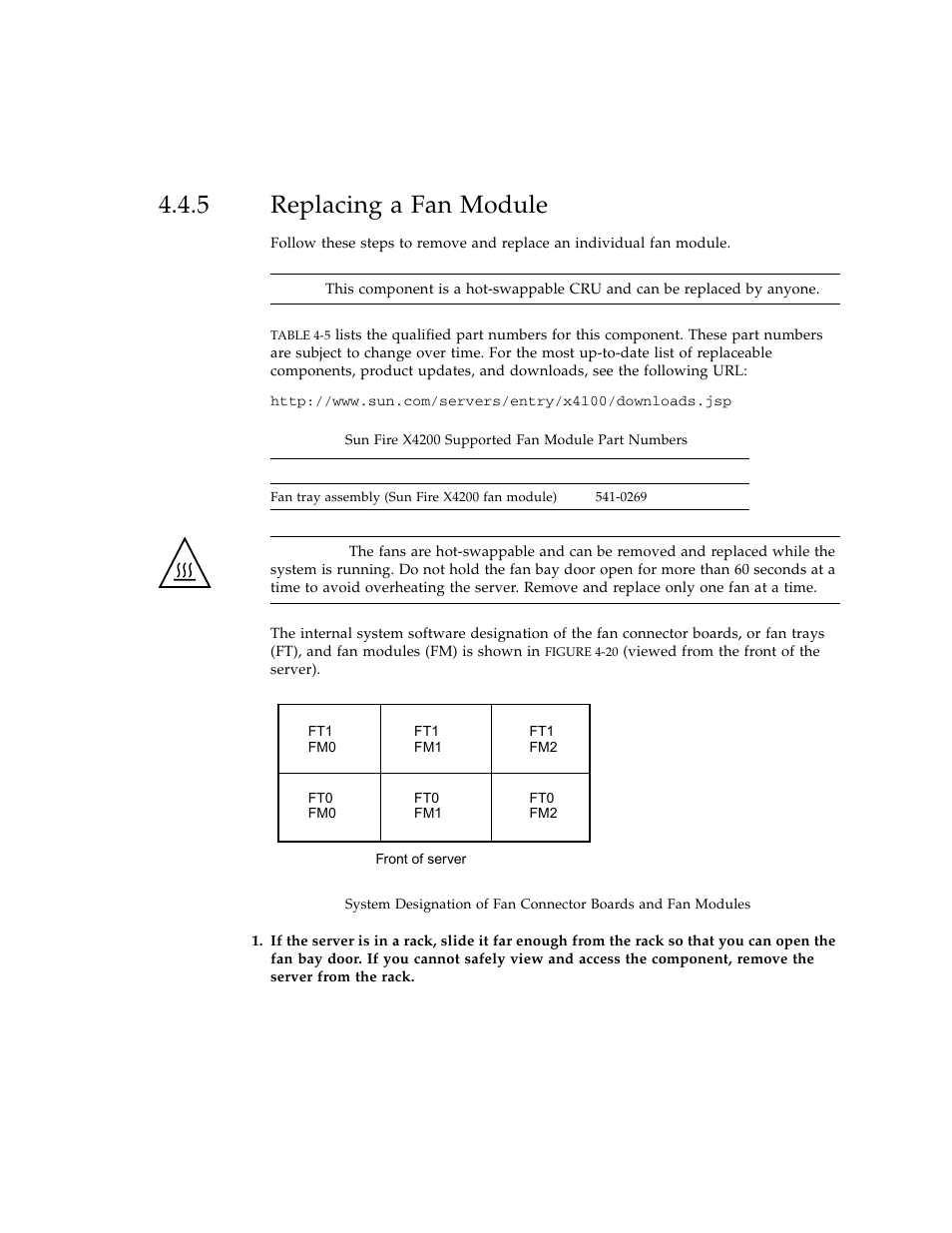 5 replacing a fan module, Replacing a fan module | Sun Microsystems Sun Fire X4100 User Manual | Page 155 / 302