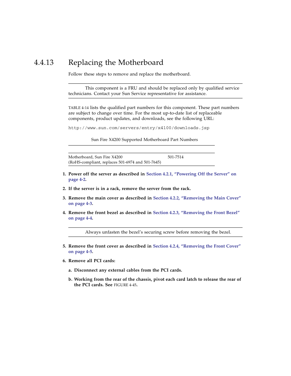 13 replacing the motherboard, Replacing the motherboard | Sun Microsystems Sun Fire X4100 User Manual | Page 182 / 302