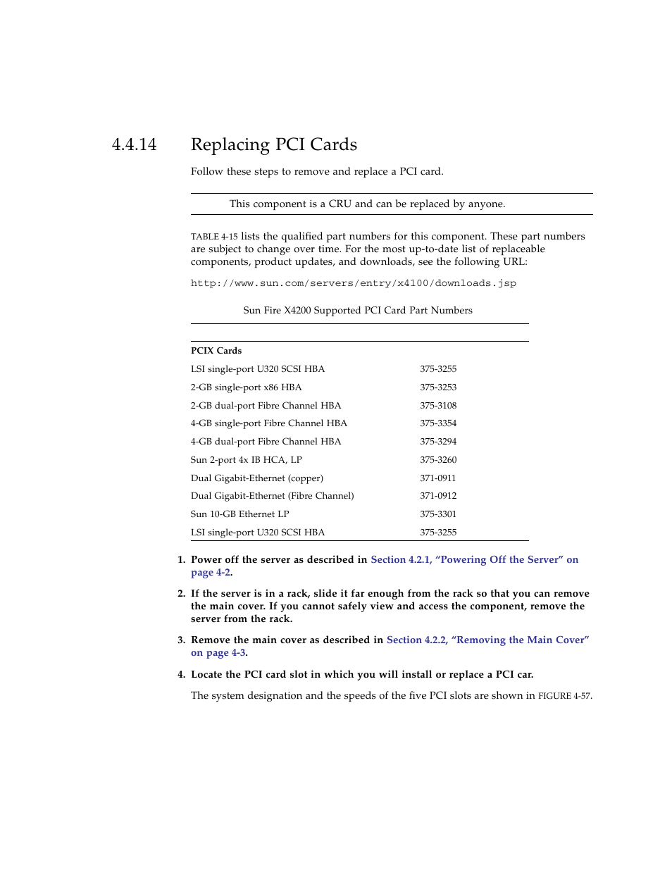 14 replacing pci cards, Replacing pci cards | Sun Microsystems Sun Fire X4100 User Manual | Page 191 / 302