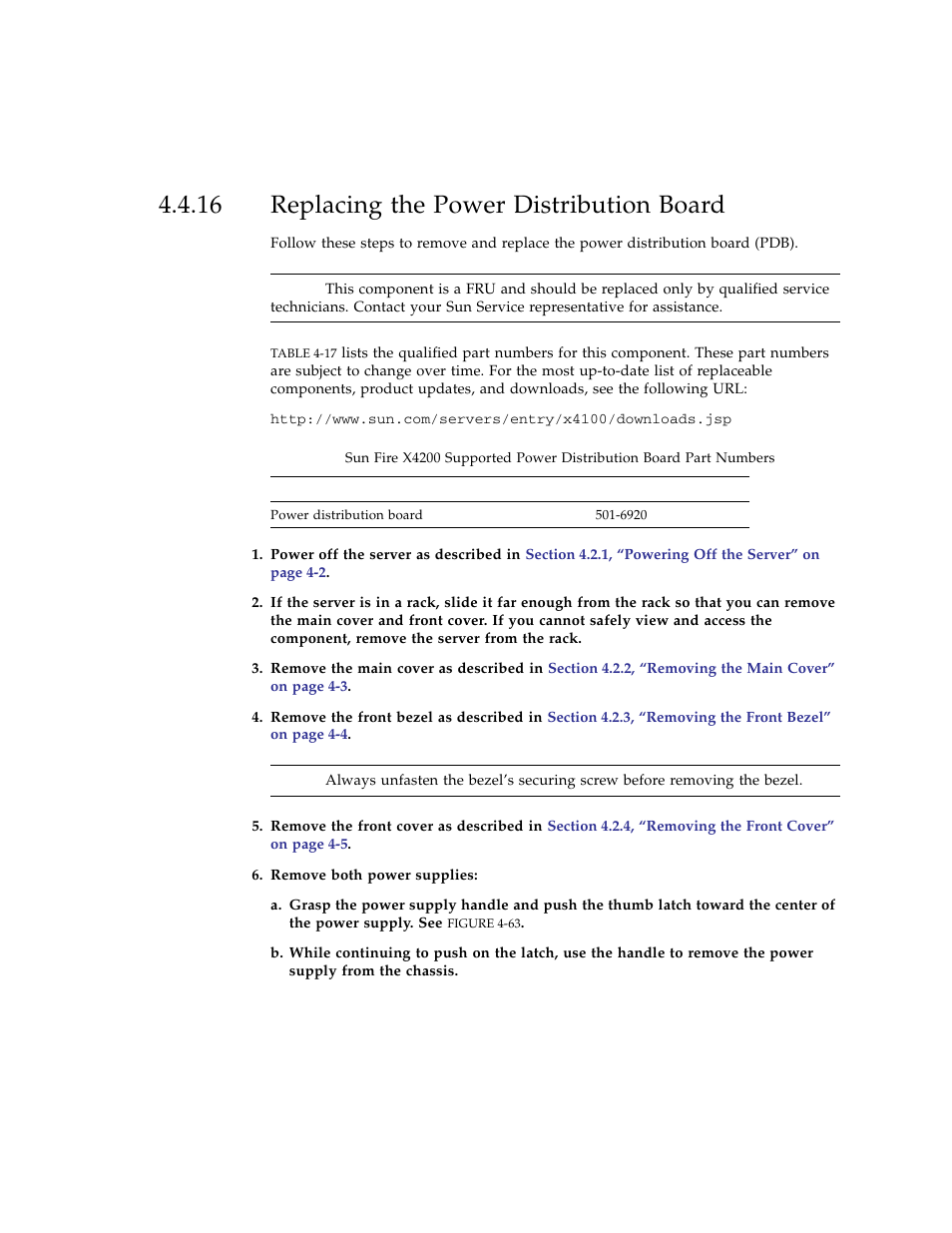 16 replacing the power distribution board, Replacing the power distribution board | Sun Microsystems Sun Fire X4100 User Manual | Page 197 / 302