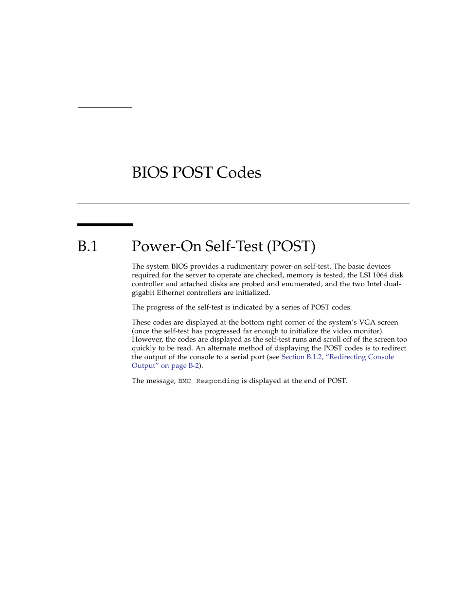 Bios post codes, B.1 power-on self-test (post), Power-on self-test (post) | Sun Microsystems Sun Fire X4100 User Manual | Page 209 / 302
