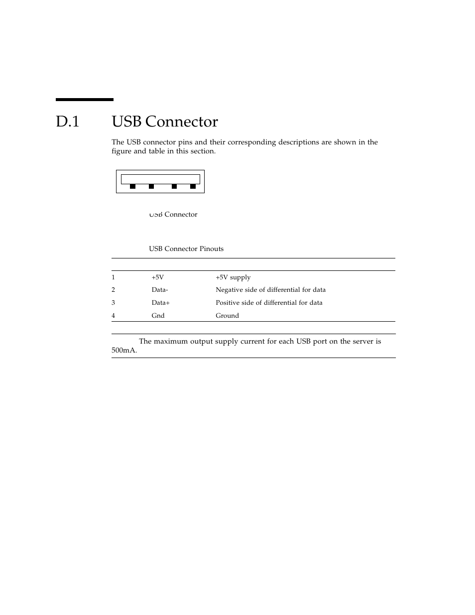 D.1 usb connector, Usb connector | Sun Microsystems Sun Fire X4100 User Manual | Page 226 / 302