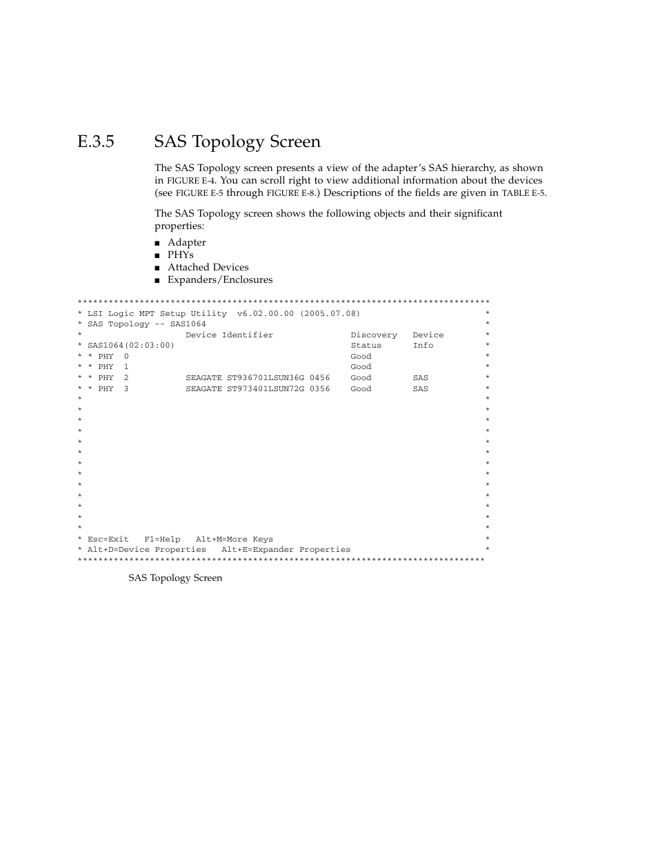 E.3.5 sas topology screen, Sas topology screen, E-12 | Sun Microsystems Sun Fire X4100 User Manual | Page 260 / 302