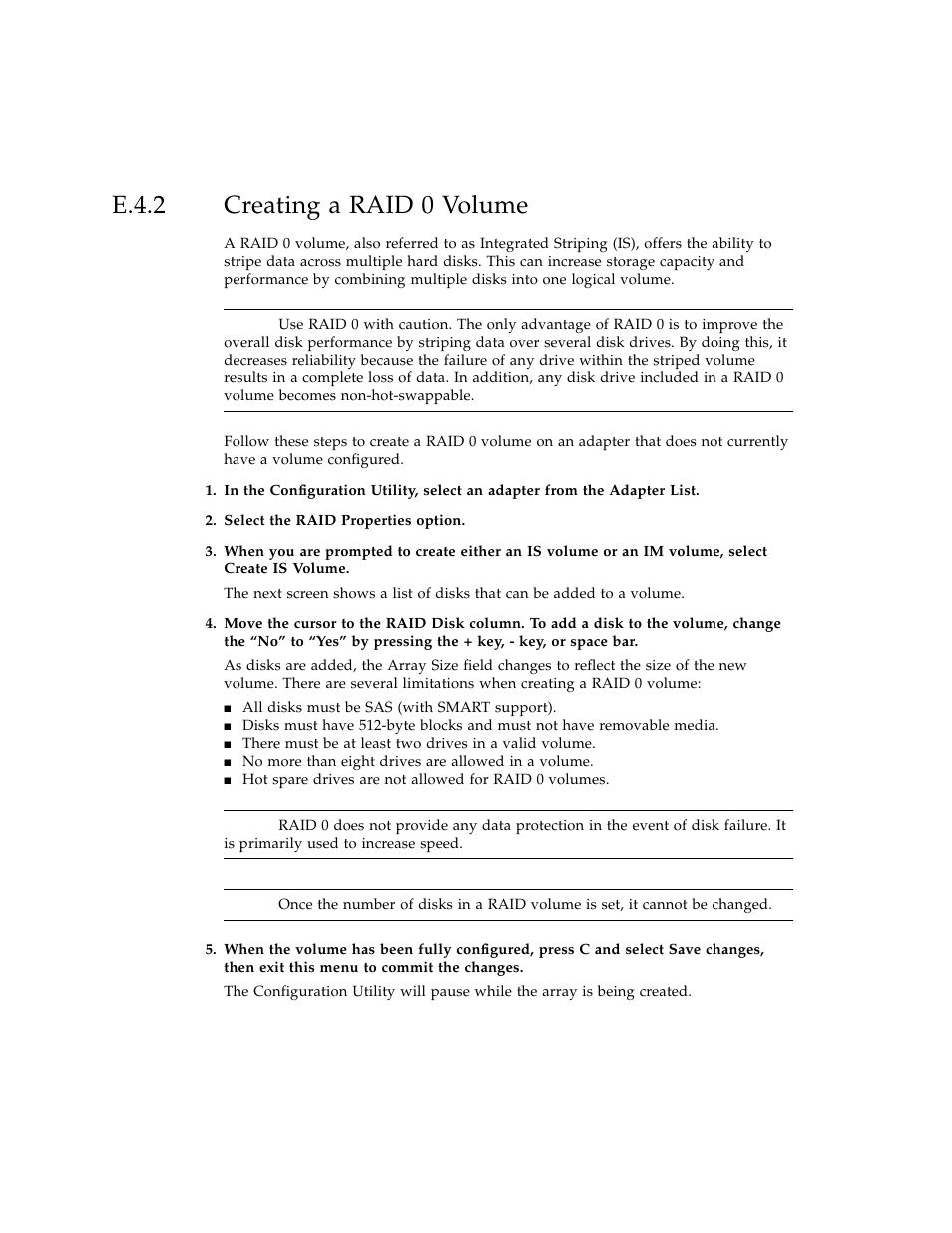 E.4.2 creating a raid 0 volume, Creating a raid 0 volume, E-44 | Sun Microsystems Sun Fire X4100 User Manual | Page 292 / 302