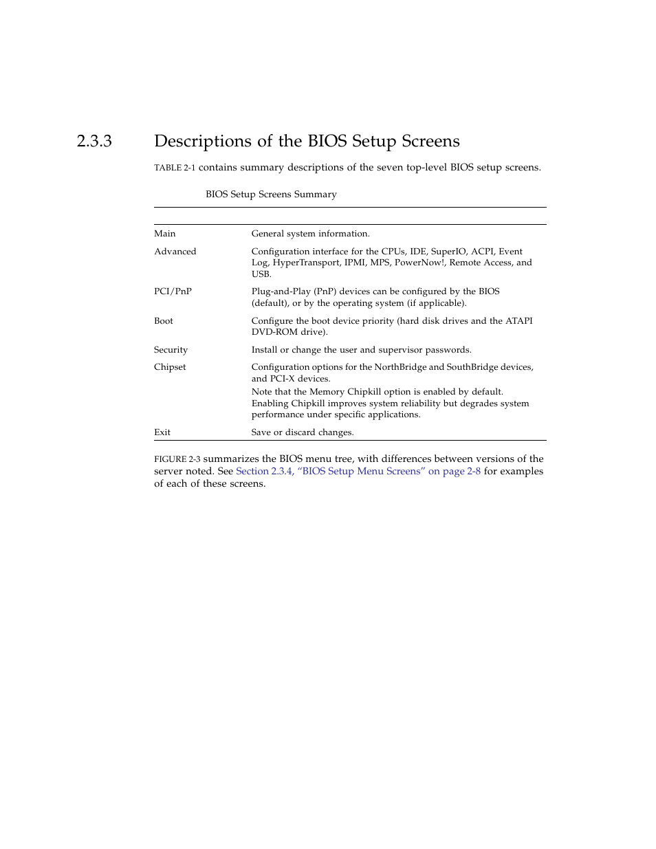 3 descriptions of the bios setup screens, Descriptions of the bios setup screens | Sun Microsystems Sun Fire X4100 User Manual | Page 32 / 302