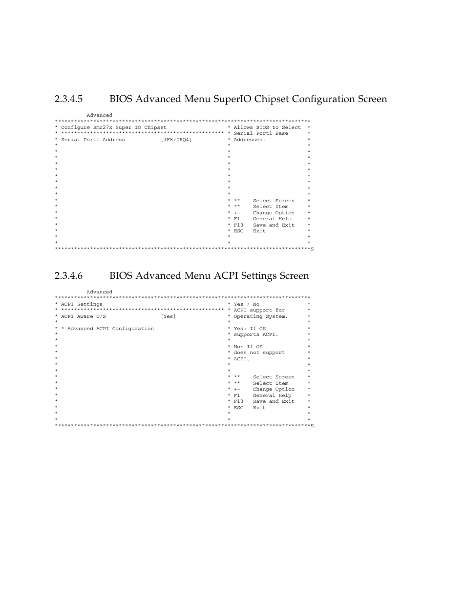 6 bios advanced menu acpi settings screen, Bios advanced menu acpi settings screen | Sun Microsystems Sun Fire X4100 User Manual | Page 36 / 302