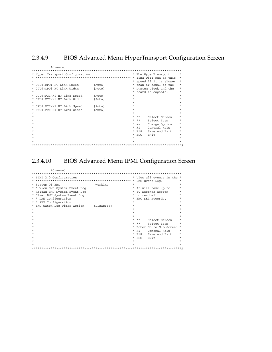 10 bios advanced menu ipmi configuration screen, Bios advanced menu ipmi configuration screen | Sun Microsystems Sun Fire X4100 User Manual | Page 38 / 302