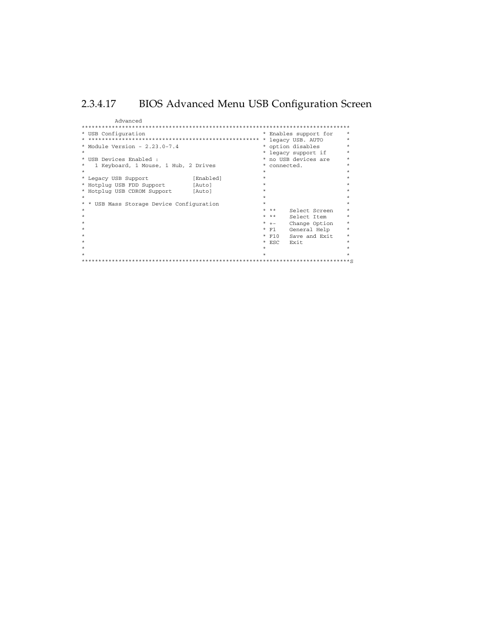 17 bios advanced menu usb configuration screen, Bios advanced menu usb configuration screen | Sun Microsystems Sun Fire X4100 User Manual | Page 43 / 302