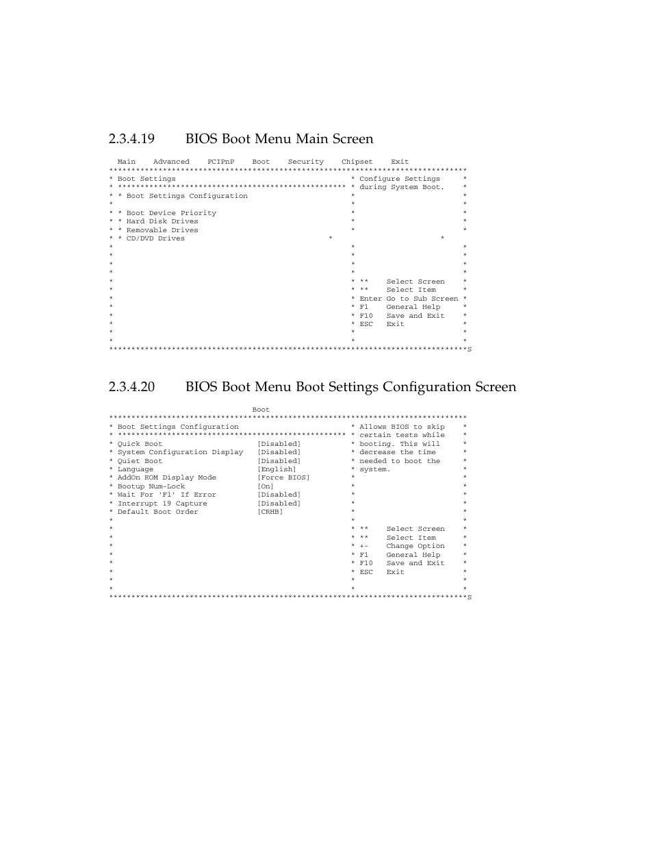 19 bios boot menu main screen, Bios boot menu main screen, Bios boot menu boot settings configuration screen | Sun Microsystems Sun Fire X4100 User Manual | Page 45 / 302