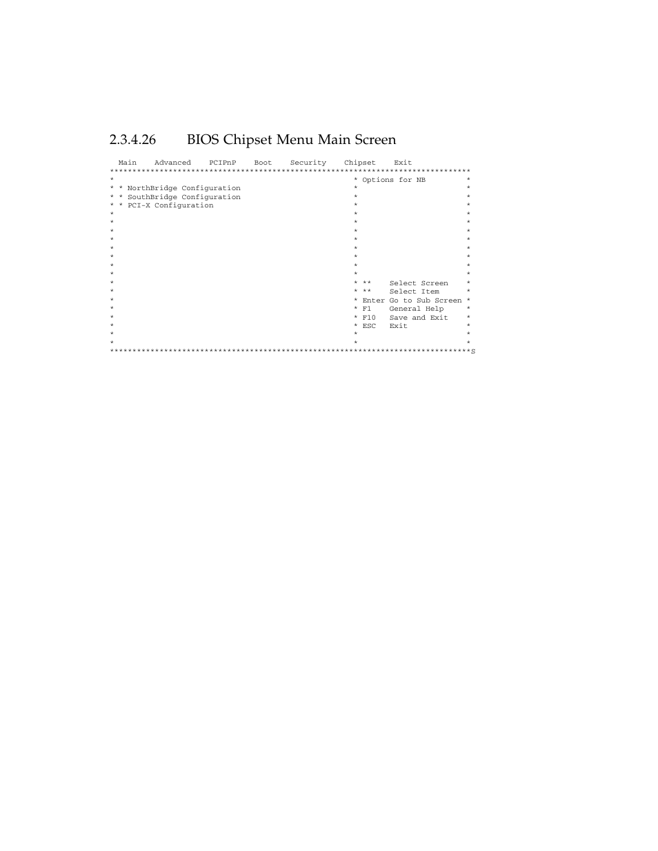 26 bios chipset menu main screen, Bios chipset menu main screen | Sun Microsystems Sun Fire X4100 User Manual | Page 49 / 302