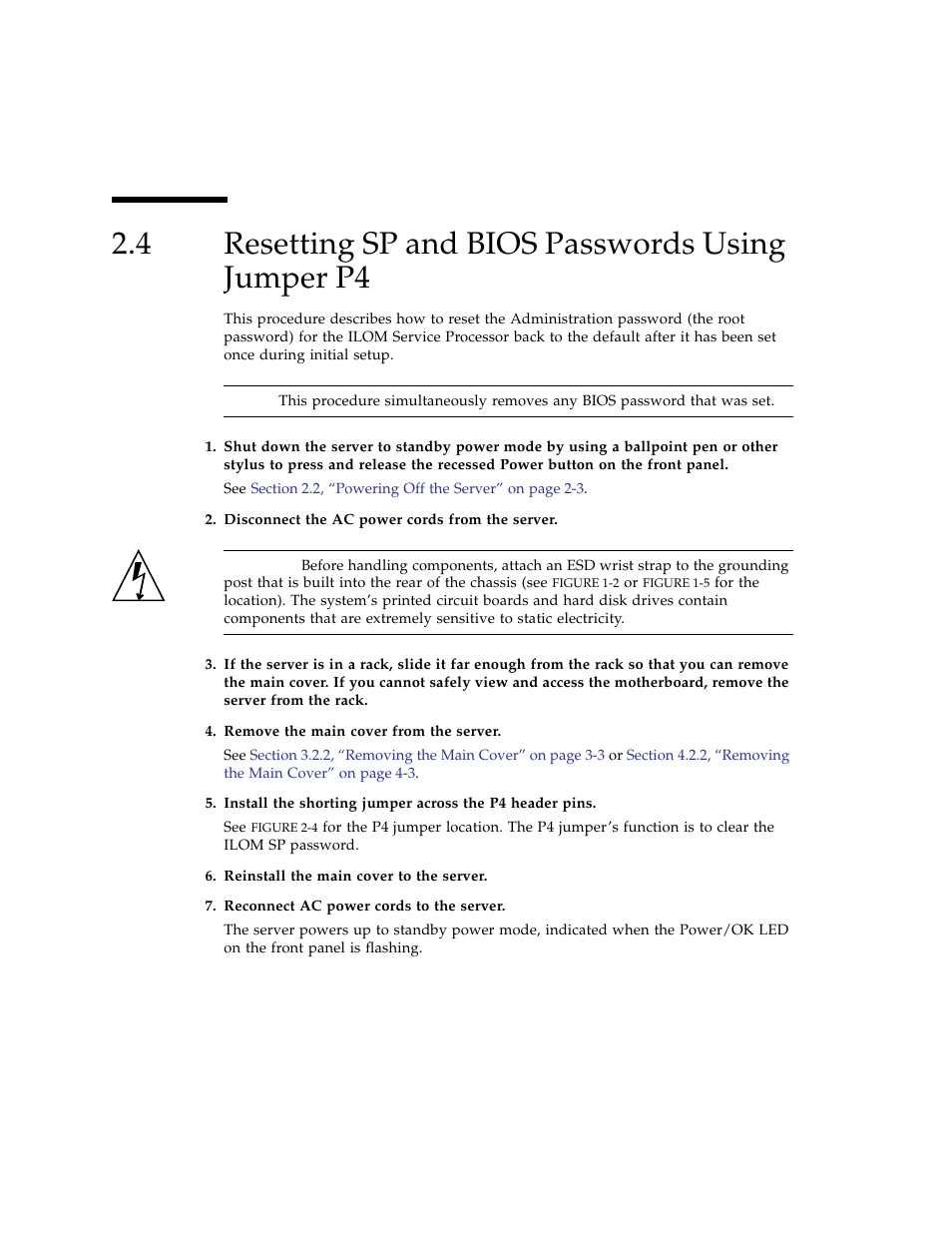 4 resetting sp and bios passwords using jumper p4, Resetting sp and bios passwords using jumper p4 | Sun Microsystems Sun Fire X4100 User Manual | Page 54 / 302