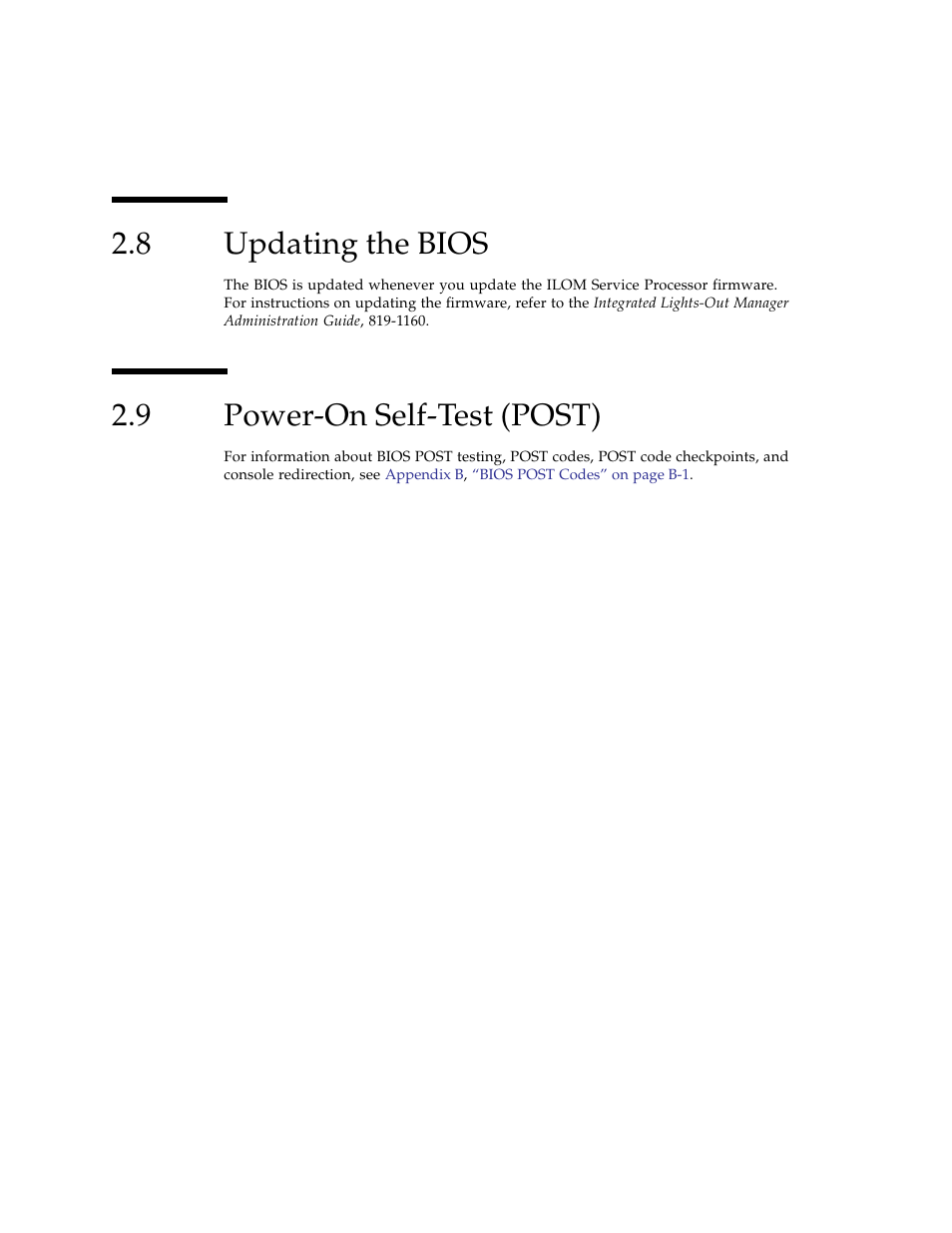 8 updating the bios, 9 power-on self-test (post), Updating the bios | Power-on self-test (post) | Sun Microsystems Sun Fire X4100 User Manual | Page 60 / 302